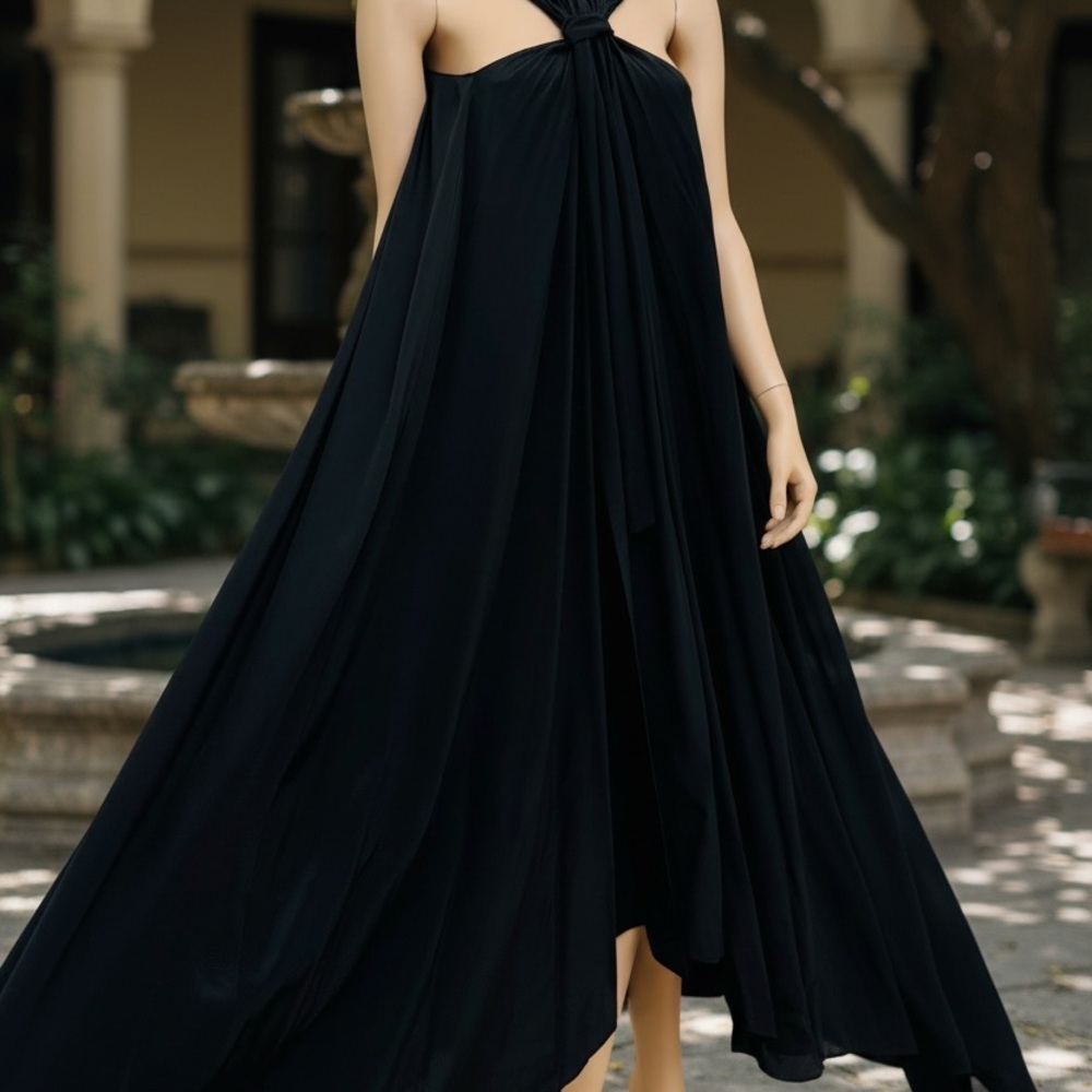 NWT Hatch 100% Silk Elegant Black Knot-Front Maxi Luxury Dress L/XL - Picture 2 of 13